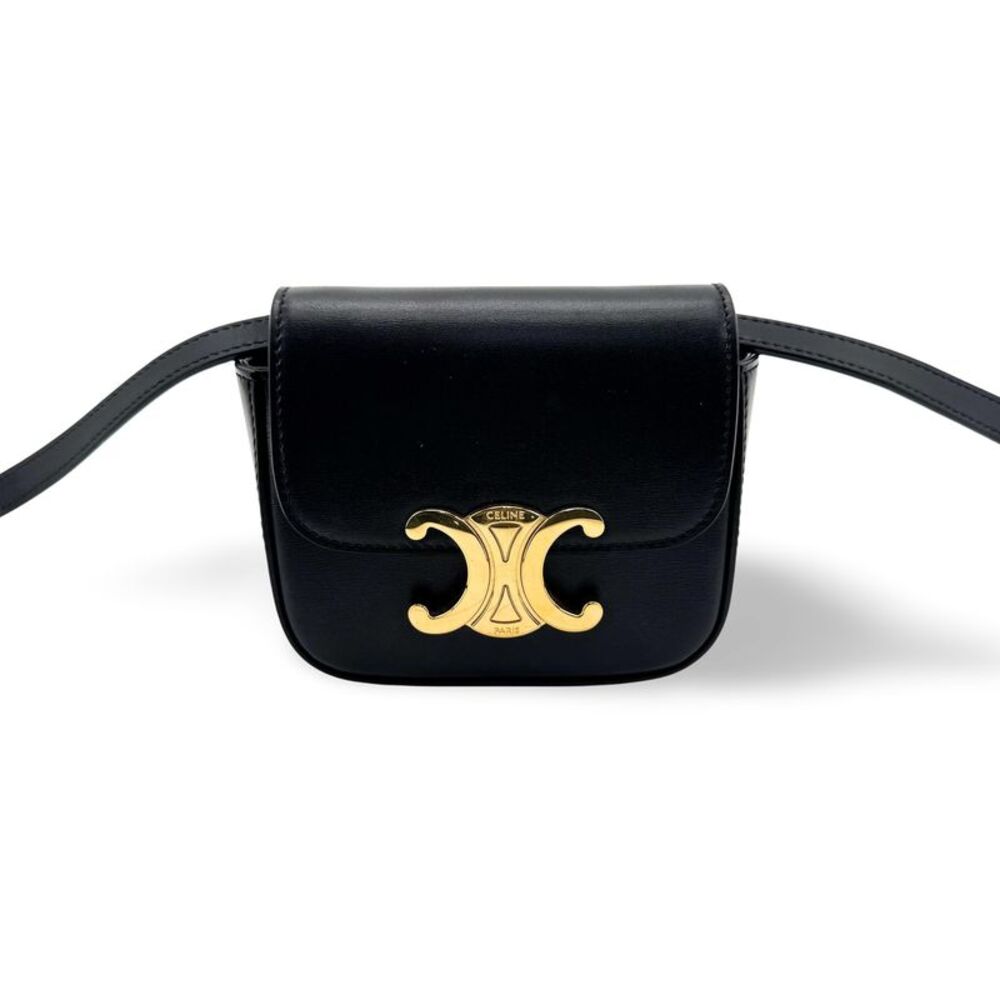 Celine Triomphe Triomphe Coated Canvas Black Leather Shoulder Bag Bag